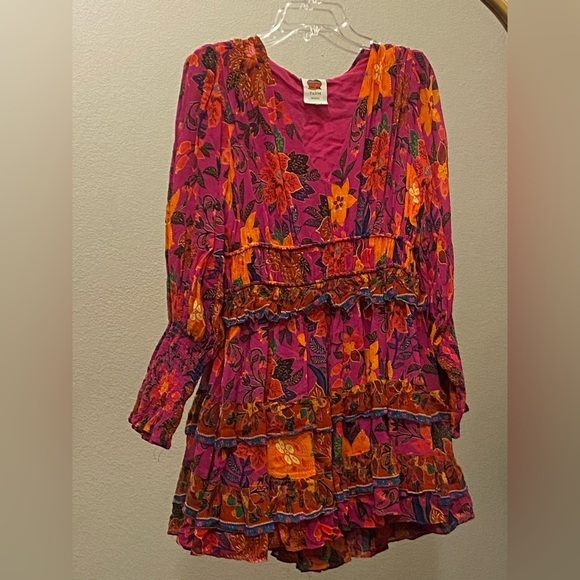 FARM RIO Tropical Tapestry Long-Sleeve Minidress Size M - Picture 6 of 16